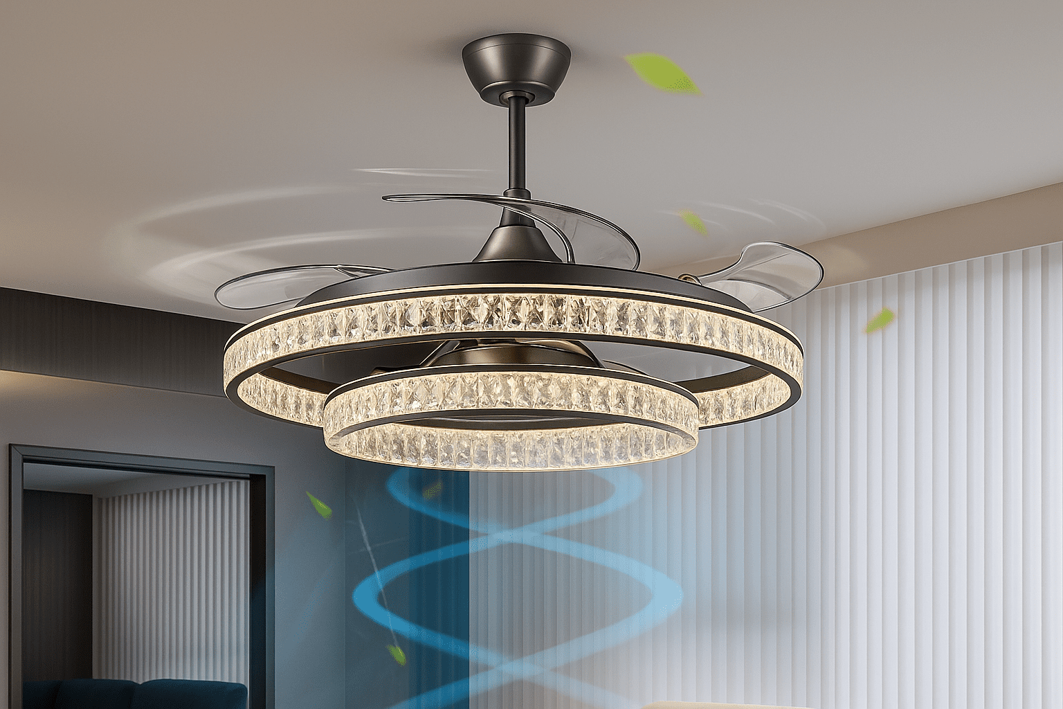 AeroLux™ Remote-Control Ceiling Fan Light – Crystal Halo Design
